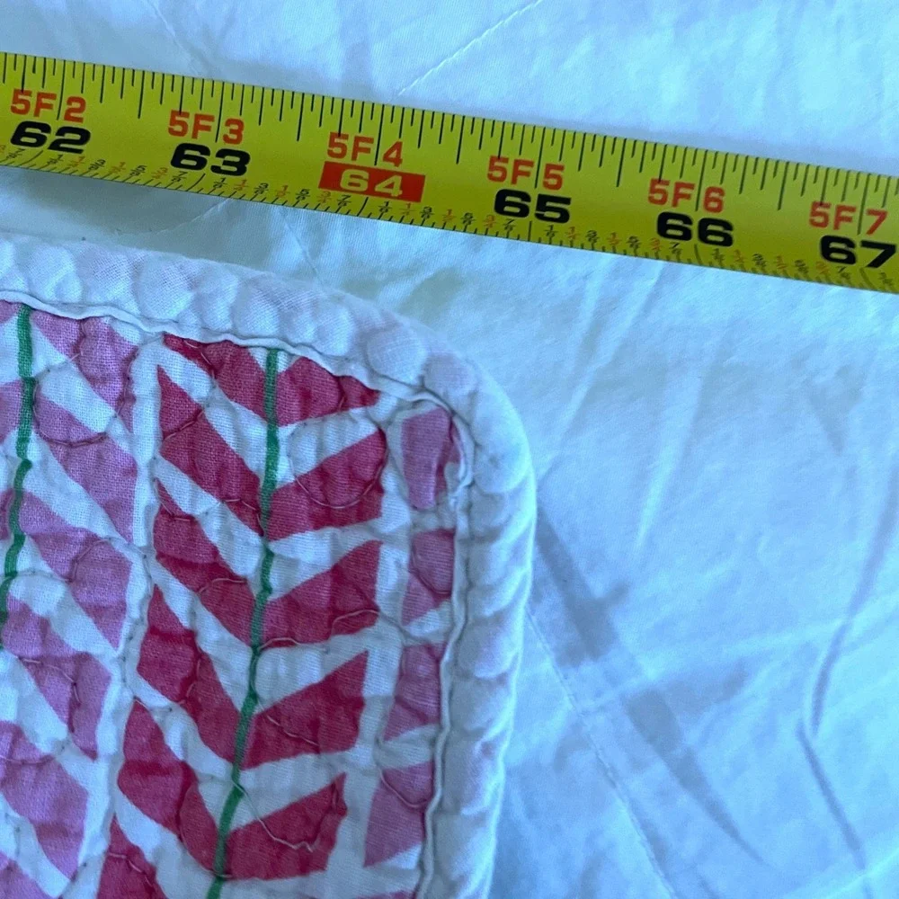 Geometric Floral Reversible Quilted Coverlet Size Twin Pink Stained Glass Motif